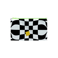 Dropout Yellow Black And White Distorted Check Cosmetic Bag (xs) by designworld65