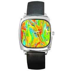 Happy Multicolor Painting Square Metal Watch by designworld65