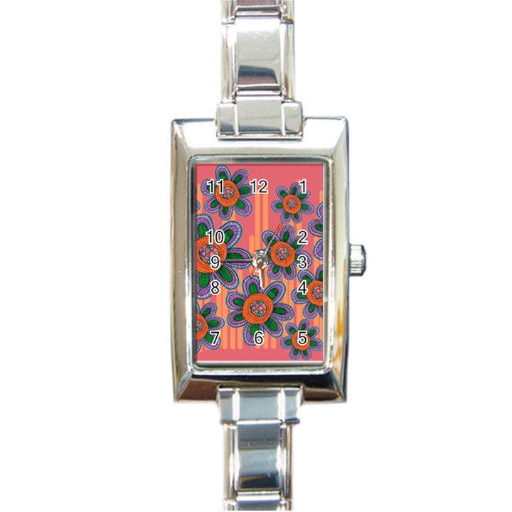 Colorful Floral Dream Rectangle Italian Charm Watch