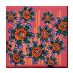 Colorful Floral Dream Tile Coasters by DanaeStudio