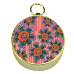 Colorful Floral Dream Gold Compasses by DanaeStudio