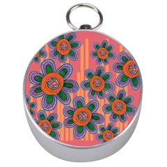 Colorful Floral Dream Silver Compasses by DanaeStudio