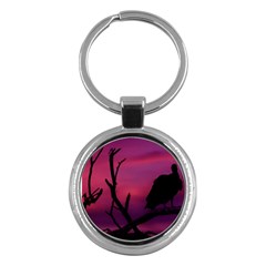 Vultures At Top Of Tree Silhouette Illustration Key Chains (round)  by dflcprints