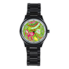 Green Organic Abstract Stainless Steel Round Watch by DanaeStudio