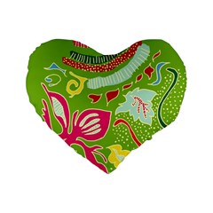 Green Organic Abstract Standard 16  Premium Flano Heart Shape Cushions by DanaeStudio