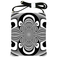 Black And White Ornamental Flower Shoulder Sling Bags by designworld65