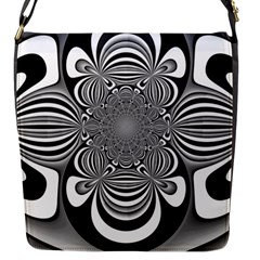 Black And White Ornamental Flower Flap Messenger Bag (s) by designworld65