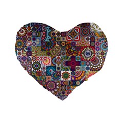 Ornamental Mosaic Background Standard 16  Premium Heart Shape Cushions by TastefulDesigns