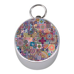 Ornamental Mosaic Background Mini Silver Compasses by TastefulDesigns
