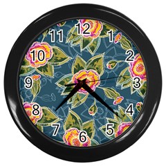 Floral Fantsy Pattern Wall Clocks (black) by DanaeStudio