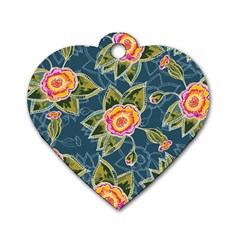 Floral Fantsy Pattern Dog Tag Heart (two Sides) by DanaeStudio