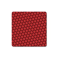 Red Passion Floral Pattern Square Magnet by DanaeStudio