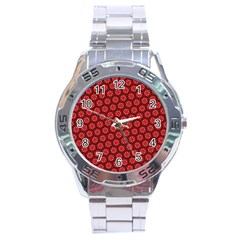 Red Passion Floral Pattern Stainless Steel Analogue Watch