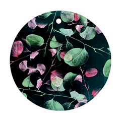 Modern Green And Pink Leaves Ornament (round)  by DanaeStudio