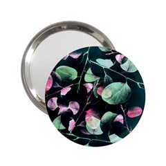 Modern Green And Pink Leaves 2 25  Handbag Mirrors