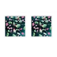 Modern Green And Pink Leaves Cufflinks (square)