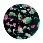 Modern Green And Pink Leaves Round Ornament (Two Sides)  Back