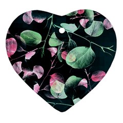 Modern Green And Pink Leaves Heart Ornament (2 Sides)