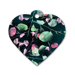 Modern Green And Pink Leaves Dog Tag Heart (one Side)