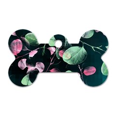 Modern Green And Pink Leaves Dog Tag Bone (two Sides) by DanaeStudio