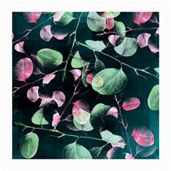 Modern Green And Pink Leaves Medium Glasses Cloth by DanaeStudio