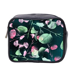 Modern Green And Pink Leaves Mini Toiletries Bag 2-side