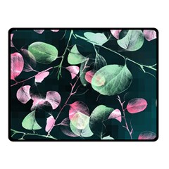 Modern Green And Pink Leaves Fleece Blanket (small) by DanaeStudio