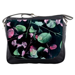 Modern Green And Pink Leaves Messenger Bags by DanaeStudio