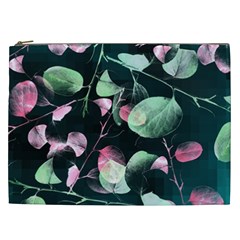 Modern Green And Pink Leaves Cosmetic Bag (xxl)  by DanaeStudio