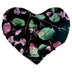 Modern Green And Pink Leaves Large 19  Premium Heart Shape Cushions