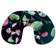 Modern Green And Pink Leaves Travel Neck Pillows
