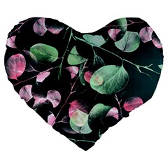 Modern Green And Pink Leaves Large 19  Premium Flano Heart Shape Cushions by DanaeStudio