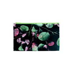 Modern Green And Pink Leaves Cosmetic Bag (xs) by DanaeStudio