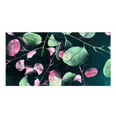 Modern Green And Pink Leaves Satin Shawl by DanaeStudio