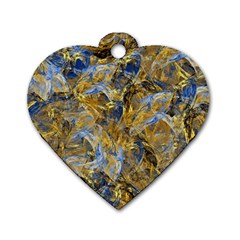 Antique Anciently Gold Blue Vintage Design Dog Tag Heart (one Side) by designworld65