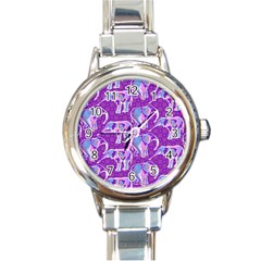 Cute Violet Elephants Pattern Round Italian Charm Watch by DanaeStudio