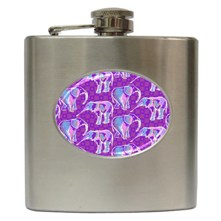 Cute Violet Elephants Pattern Hip Flask (6 oz)