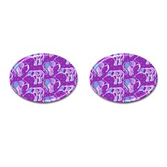 Cute Violet Elephants Pattern Cufflinks (oval) by DanaeStudio