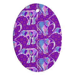 Cute Violet Elephants Pattern Oval Ornament (two Sides)