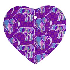 Cute Violet Elephants Pattern Heart Ornament (2 Sides) by DanaeStudio