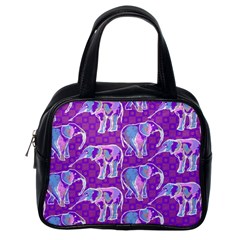 Cute Violet Elephants Pattern Classic Handbags (one Side) by DanaeStudio