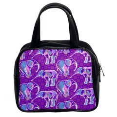 Cute Violet Elephants Pattern Classic Handbags (2 Sides)