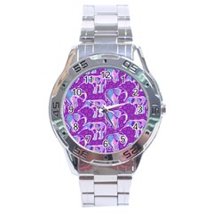 Cute Violet Elephants Pattern Stainless Steel Analogue Watch by DanaeStudio