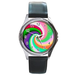 Colorful Spiral Dragon Scales   Round Metal Watch by designworld65