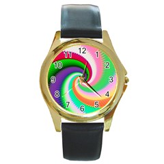 Colorful Spiral Dragon Scales   Round Gold Metal Watch by designworld65