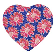 Pink Daisy Pattern Ornament (heart)  by DanaeStudio