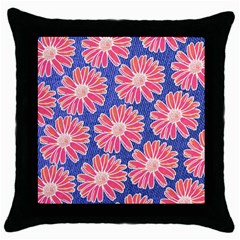 Pink Daisy Pattern Throw Pillow Case (black) by DanaeStudio