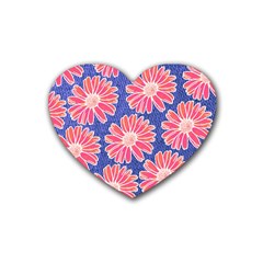 Pink Daisy Pattern Rubber Coaster (heart)  by DanaeStudio