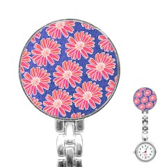 Pink Daisy Pattern Stainless Steel Nurses Watch by DanaeStudio