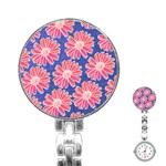 Pink Daisy Pattern Stainless Steel Nurses Watch Front